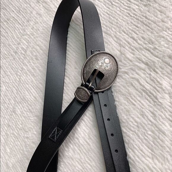 Vintage Style Genuine leather Belt with Floral Engraved Pattern Buckle - Picture 8 of 14